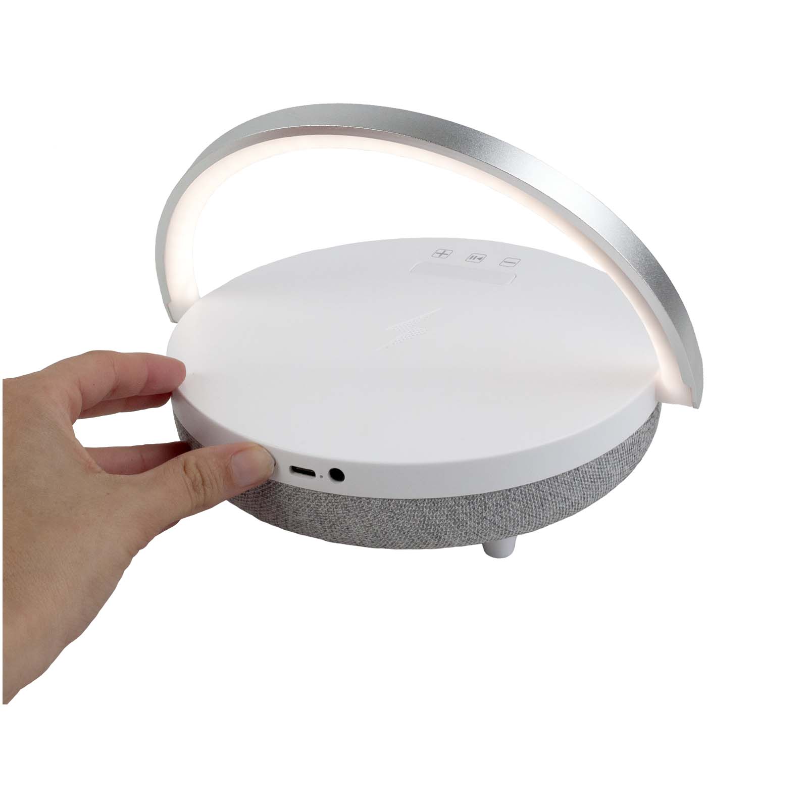 Prixton 4-in-1 10W Bluetooth® speaker with LED light and wireless charging base