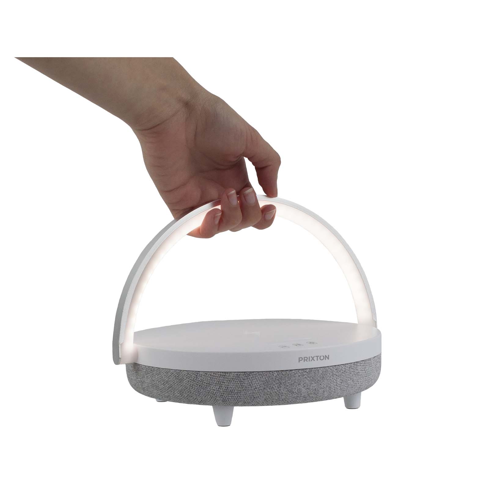 Prixton 4-in-1 10W Bluetooth® speaker with LED light and wireless charging base