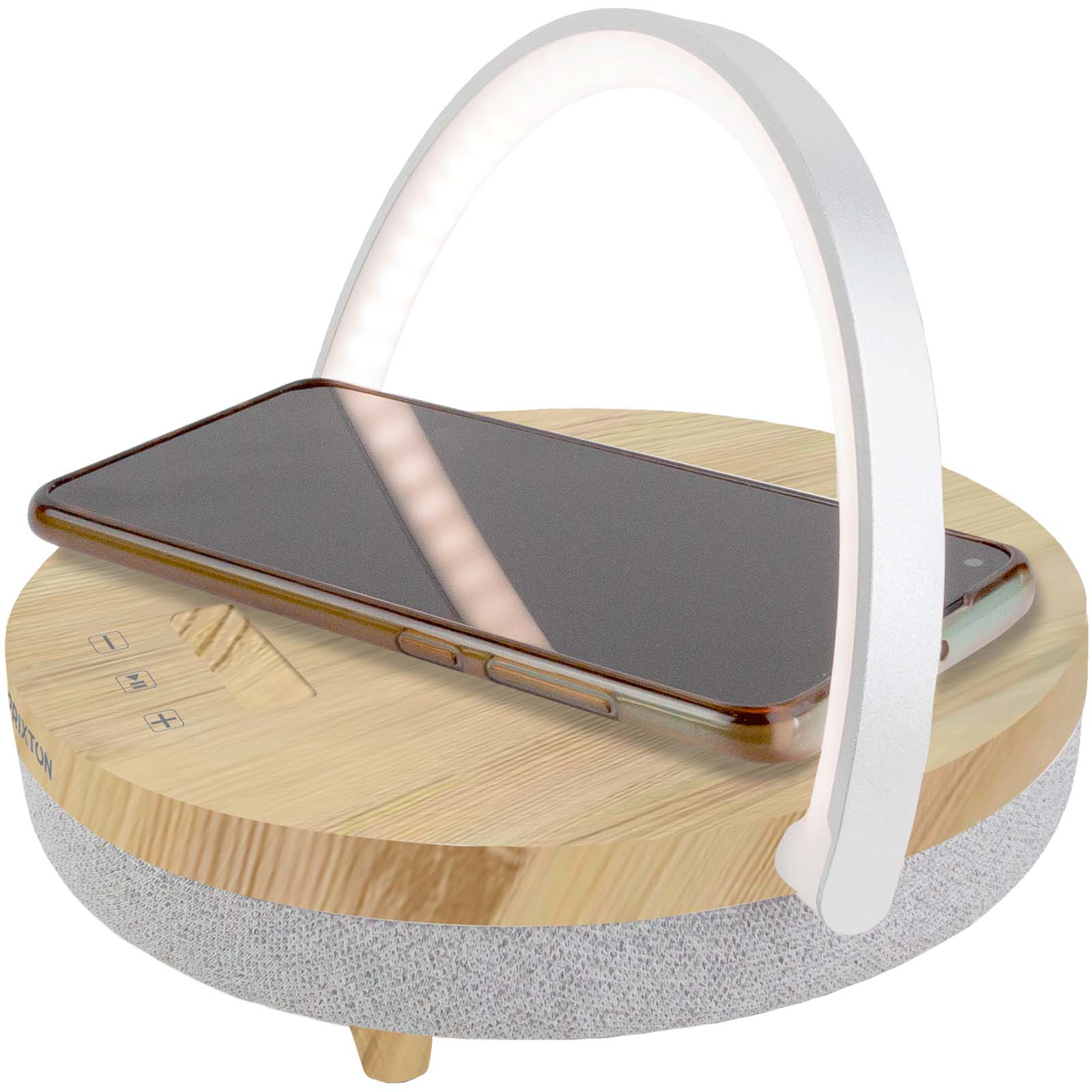 Prixton 4-in-1 10W Bluetooth® speaker with LED light and wireless charging base