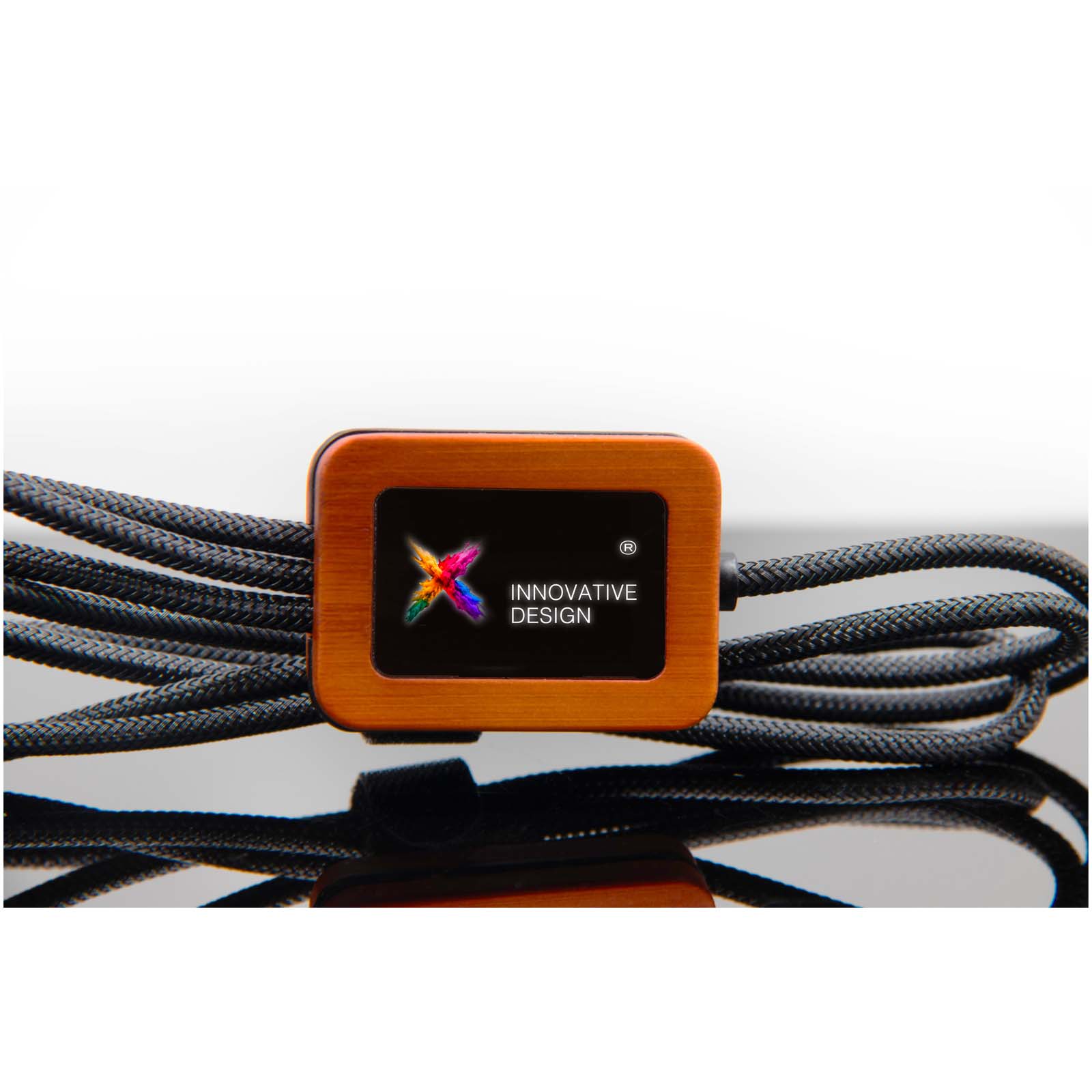 SCX.design C38 40W 5-in-1 rPET light-up logo charging cable with squared wooden casing