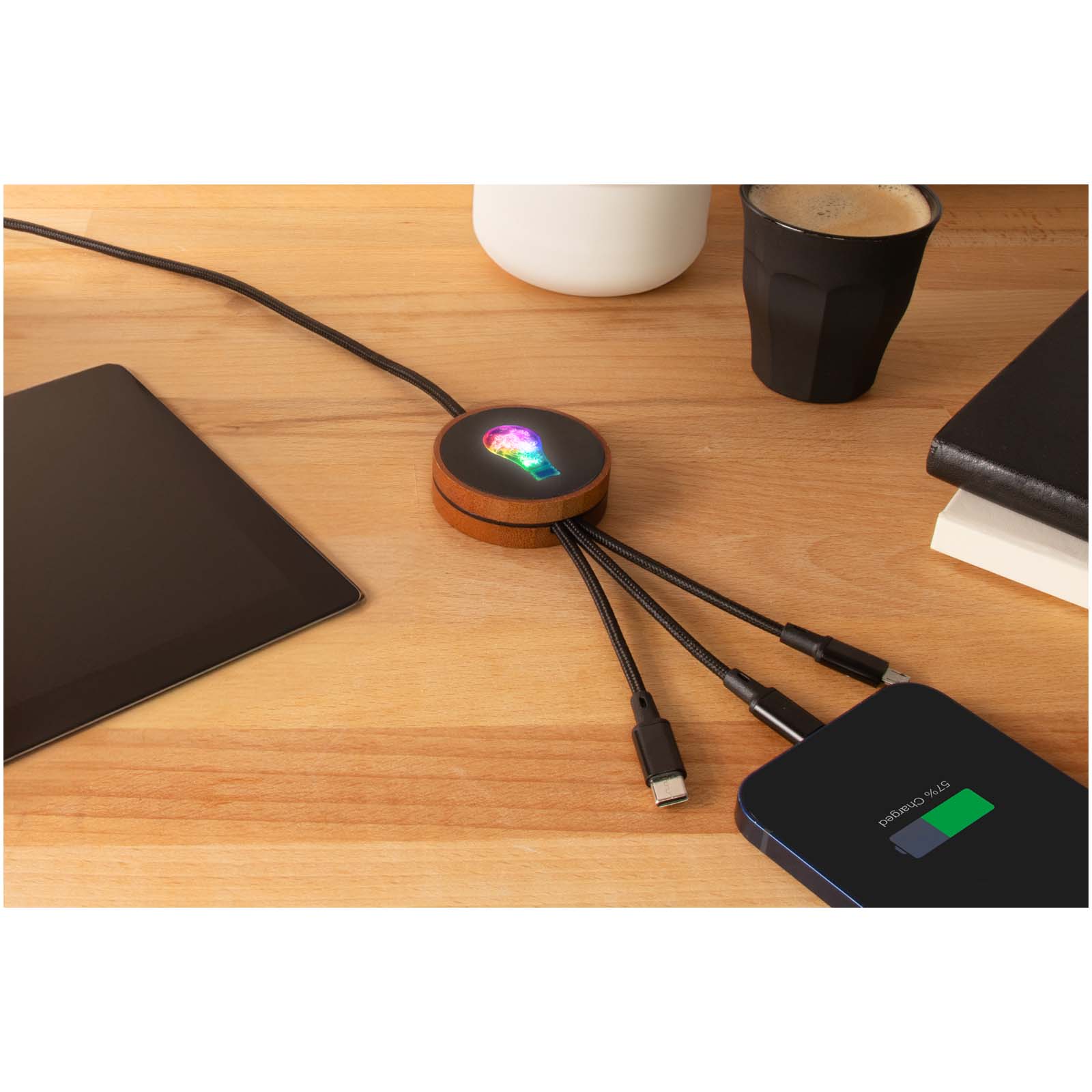 SCX.design C40 5-in-1 rPET light-up logo charging cable and 10W charging pad