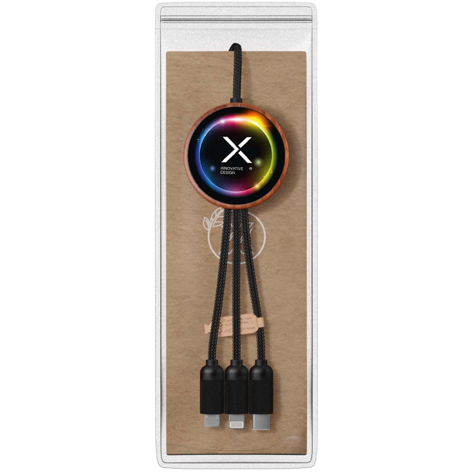 SCX.design C40 5-in-1 rPET light-up logo charging cable and 10W charging pad
