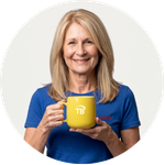 Total Branded employee Jill holding the Standard Plastic Mug