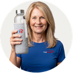 Total Branded employee Jill holding the Bodhi Water Bottle
