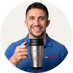 Total Branded Managing Director Kyle holding the Sanibel Insulated Mug