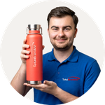 Total Branded employee Leighton holding the Thor Vacuum Insulated Water Bottle