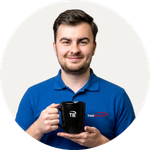 Total Branded employee Leighton holding the Marrow Colour Gloss Finish Mug