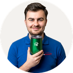 Total Branded employee Leighton holding the Monet Tumbler.