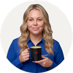 Total Branded employee Alex holding the Riviera 340ml Ceramic Mug