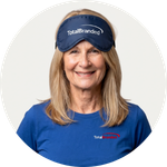 Total Branded employee Jill wearing the Eye Mask