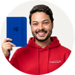 Total Branded Managing Director Marcelo holding the Spectrum A6 Hard Cover Notebook
